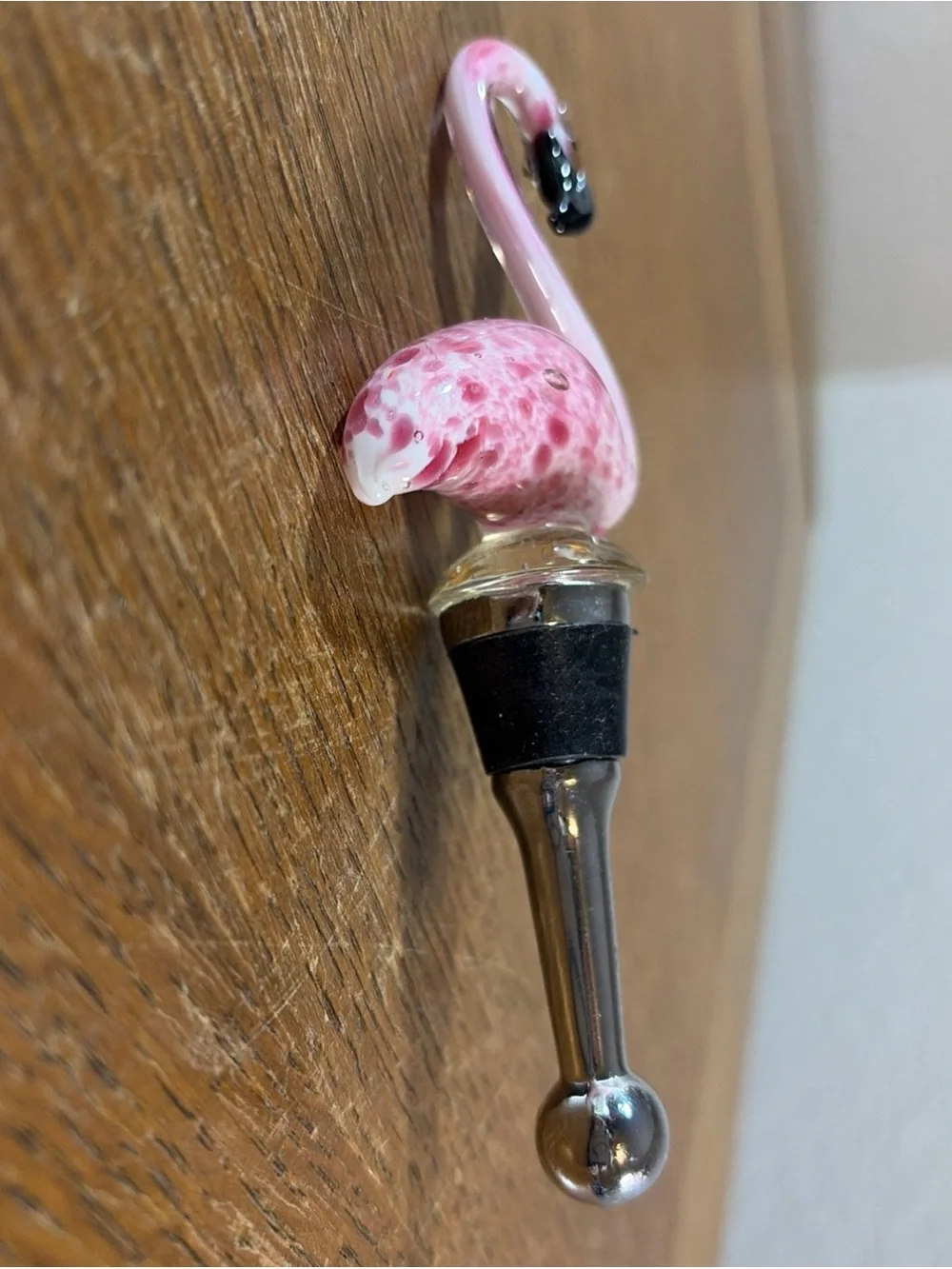 Pink Flamingo Glass Wine Bottle Stopper Murano Style Art Glass Beachy Coastal